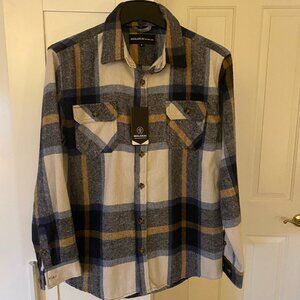 NWT Molokai Surf Co. Men's Flannel Button Up Long Sleeve Shirt Gray/Cream Size M